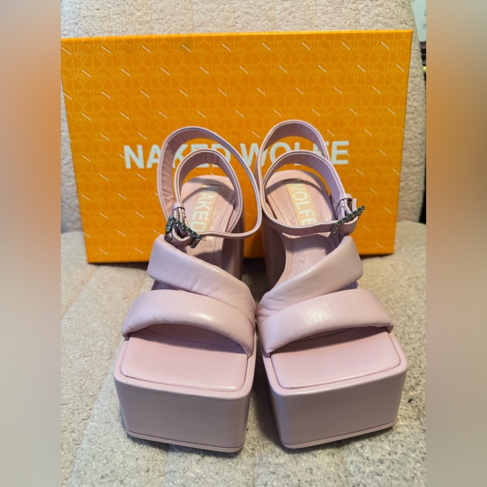 Naked Wolfe pink platform heels